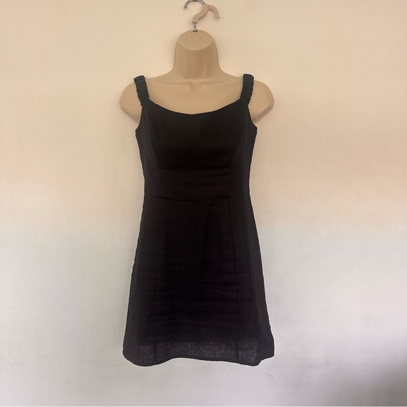 Reformation Black Linen Sheath Mini Sawyer Dress Scoop Neck Size 4 - Picture 1 of 14